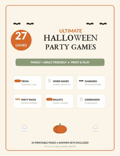 27 Halloween Party Games Bundle printable preview