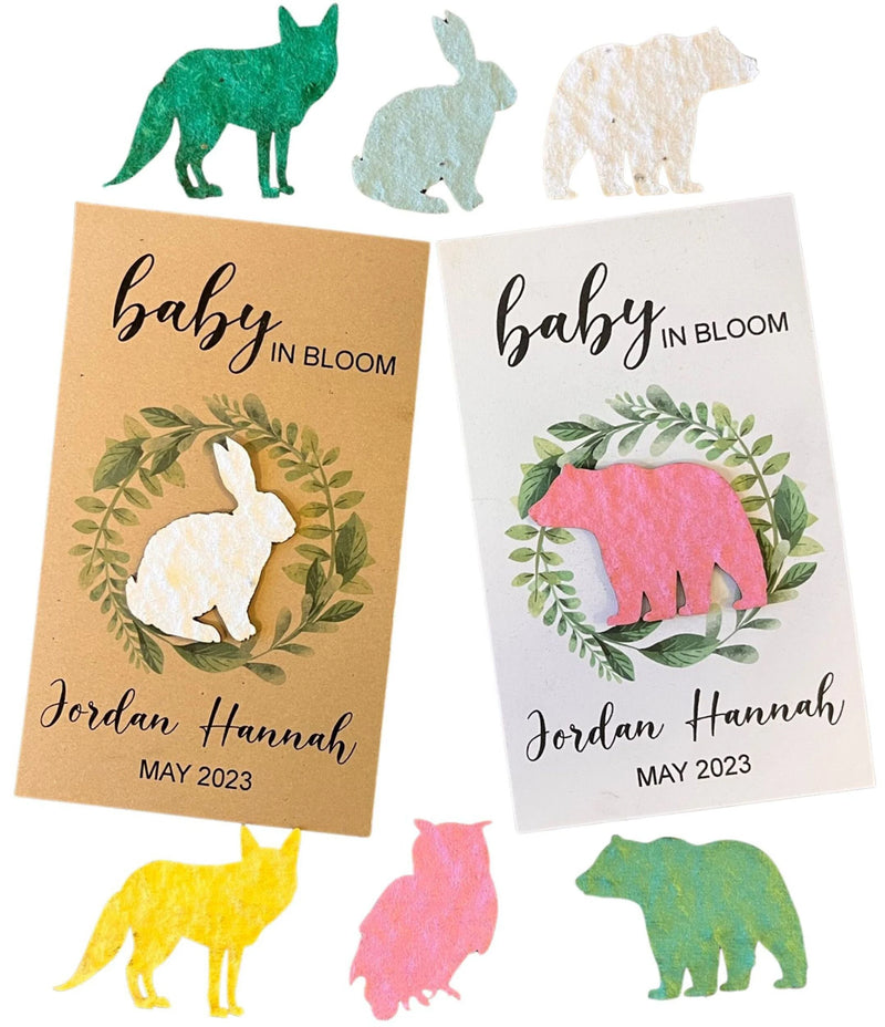 Plantable woodland baby shower favors