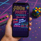 Neon 80s Party Invitation Template | Retro GenX Digital Invite (Canva, MP4) — preview 1