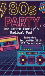 Neon 80s Party Invitation Template | Retro GenX Digital Invite (Canva, MP4) — preview 2
