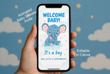 Blue Elephant Baby Shower Invitation: Editable Animated Template (Digital Download) — preview 1