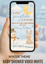 Winter Baby Shower Video Invitation: Snowflake & Snowman, Editable in Canva (Digital Download) — preview 2