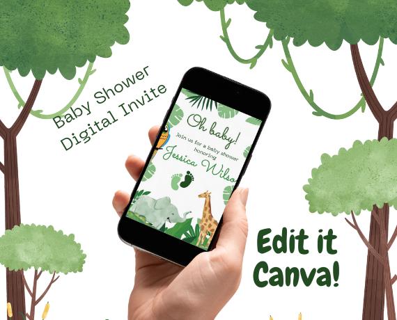 Animated Safari Baby Shower Invitation: Editable Canva Video (Digital Download) — preview 1