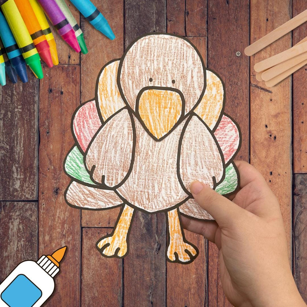 Easy Thanksgiving Craft Kit for Kids – Printable Color and Glue Turkey – Classroom & Family Activity — preview 1