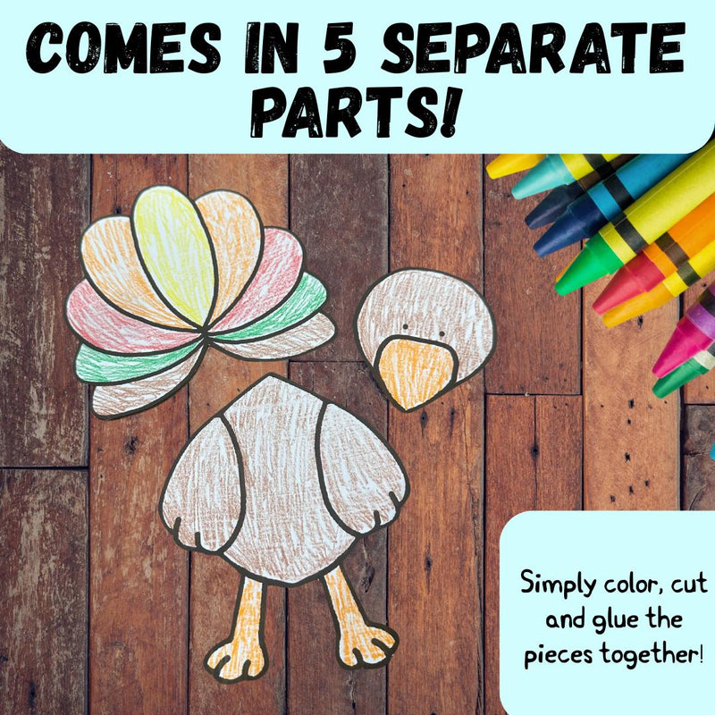 Easy Thanksgiving Craft Kit for Kids – Printable Color and Glue Turkey – Classroom & Family Activity — preview 2