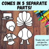Easy Thanksgiving Craft Kit for Kids – Printable Color and Glue Turkey – Classroom & Family Activity — preview 3