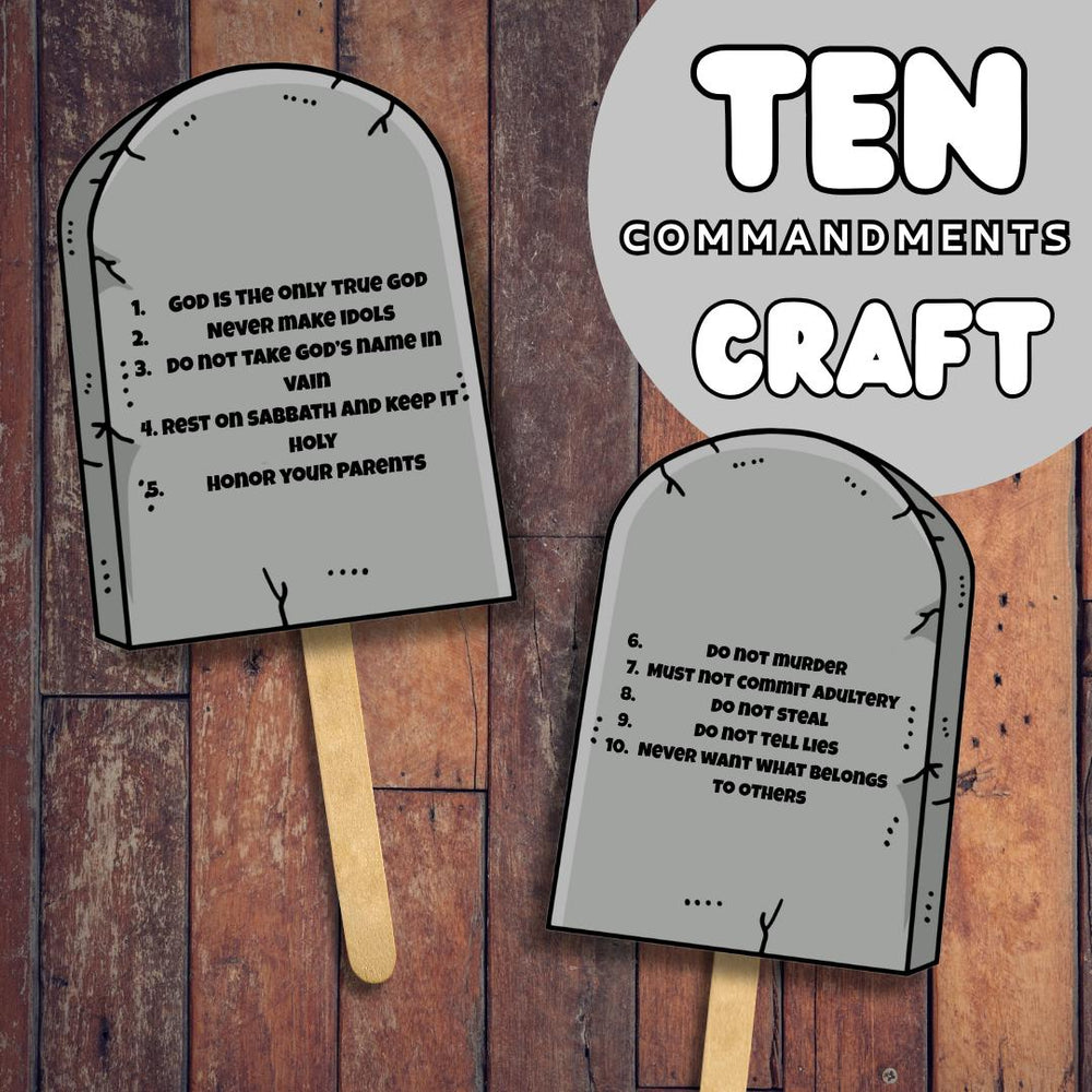Printable 10 Commandments Kids Craft | DIY Bible Activity with Popsicle Stick Handle | Sunday School Lesson Craft | Christian Printable — preview 1