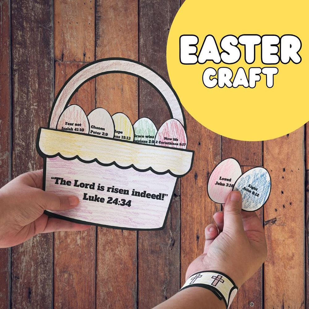 Christian Easter Basket Paper Craft for Kids (Printable) | He is Risen craft | Craft for kids | Kids Printable Egg Basket | Simple craft — preview 1