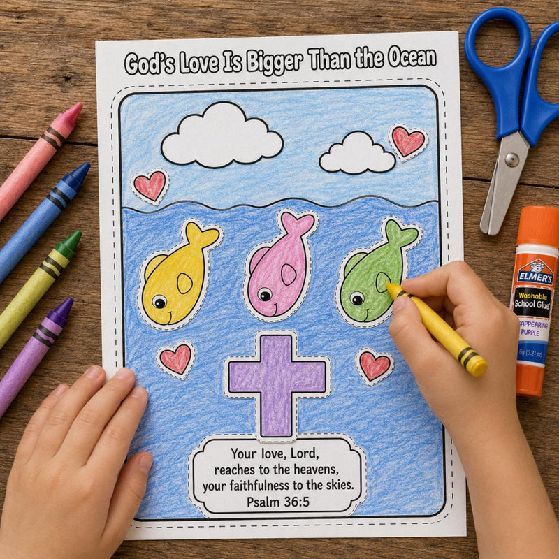 God’s Love Ocean Bible Craft Printable | Sunday School Activity | Bible Activity | VBS Kids Craft | Christian Coloring Activity — preview 1