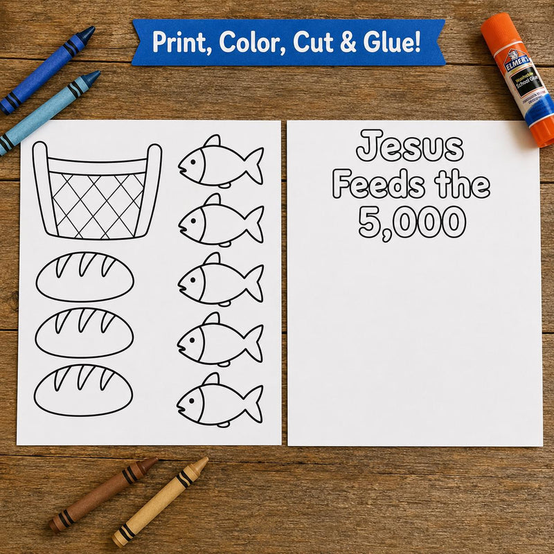 Jesus Feeds the 5000 Craft for Kids, 5 Loaves and 2 Fish Printable, Bible Story Activity, Sunday School Craft, Christian Homeschool PDF — preview 2
