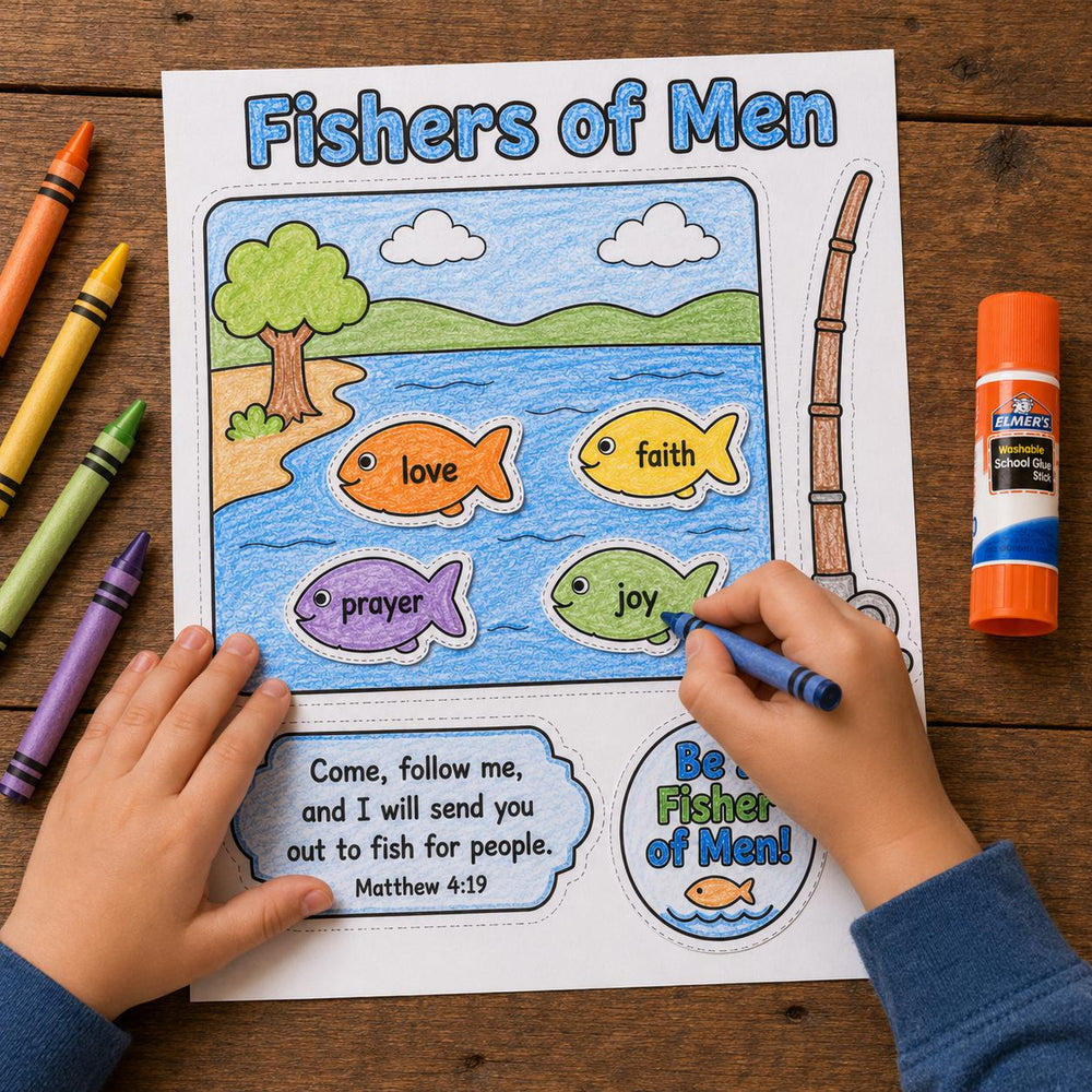 Fishers of Men Bible Craft Printable, Sunday School Craft, Jesus Calls Disciples Kids Craft, VBS Bible Activity, Christian Craft — preview 1