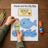 Jonah and the Big Fish Bible Craft Printable, Jonah 2:1 Sunday School Activity, God Hears Me When I Pray Kids Bible Craft, VBS Craft — preview 3