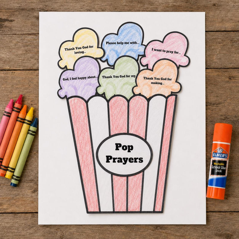 Prayer Popcorn Printable, Learn to Pray Activity, Christian Prayer Craft for Sunday School, Homeschool Bible Lesson, Kids Church Printable — preview 2