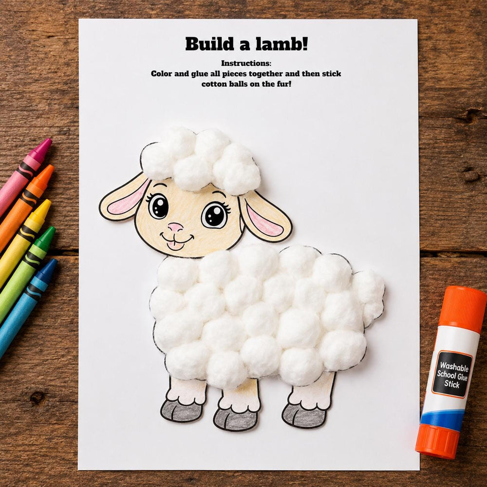 Lamb Cut and Paste Craft Printable, Build a Sheep Coloring Activity, Spring Farm Animal Preschool Craft, Easter Printable Kids Activity — preview 1