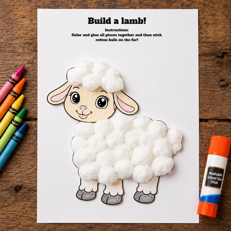 Lamb Cut and Paste Craft Printable, Build a Sheep Coloring Activity, Spring Farm Animal Preschool Craft, Easter Printable Kids Activity — preview 1