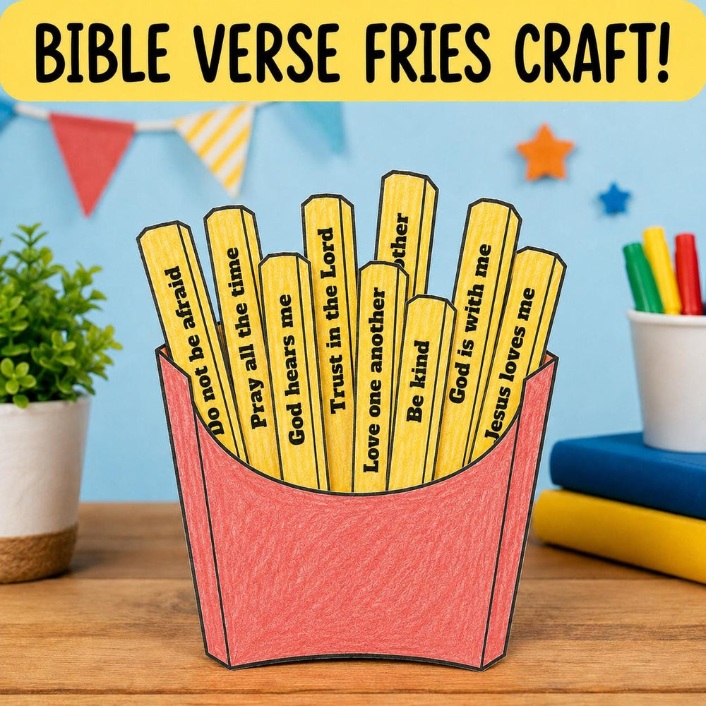 Bible Verse Fries Printable Craft for Kids, Christian Cut and Paste Activity, Sunday School Bible Craft, Homeschool Church Printable — preview 1