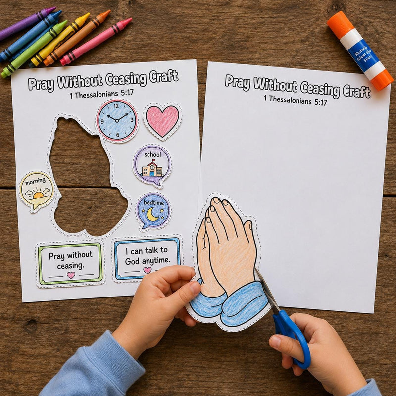 Pray Without Ceasing Bible Craft, 1 Thessalonians 5:17 Prayer Craft for Kids, Sunday School Printable, VBS Activity, Christian Kids Craft — preview 2