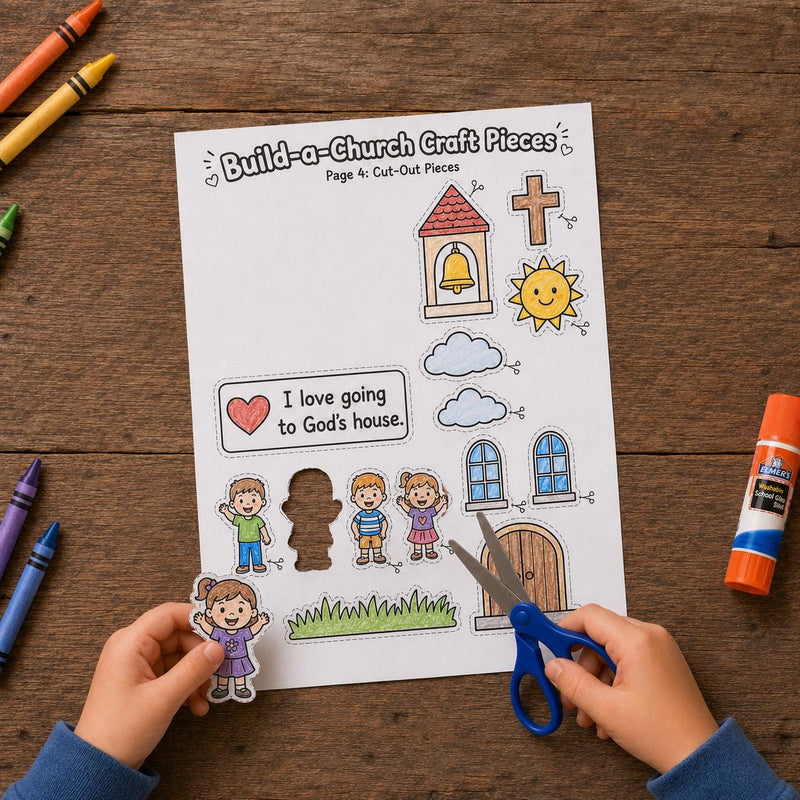 Build-a-Church Bible Craft Printable, Psalm 122:1 Sunday School Activity, Church Cut and Paste Craft, Christian Kids Craft, VBS Printable — preview 2