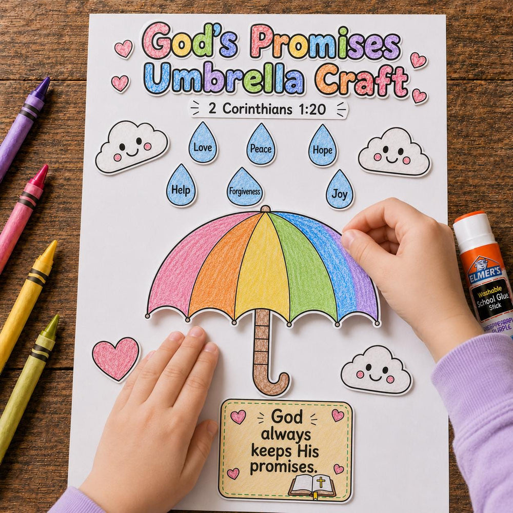 God’s Promises Umbrella Craft Printable | Bible Promise Craft | Sunday School Cut and Paste Activity | Christian Kids Craft | VBS Printable — preview 1