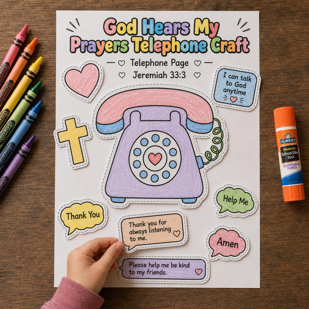 God Hears My Prayers Telephone Craft Printable | Prayer Bible Craft | Sunday School Activity | Christian Kids Cut and Paste Craft — preview 1