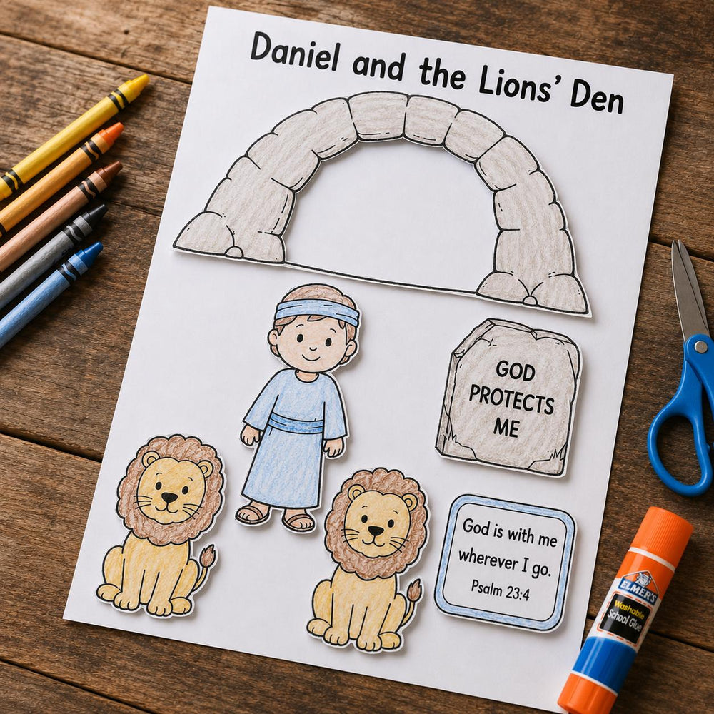 Daniel and the Lions’ Den Craft | Sunday School Printable | Bible Activity | VBS Kids Craft | Christian Coloring Cut and Paste Activity — preview 1