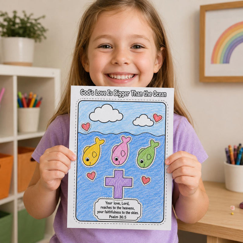God’s Love Ocean Bible Craft Printable | Sunday School Activity | Bible Activity | VBS Kids Craft | Christian Coloring Activity — preview 2