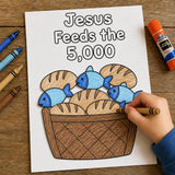 Jesus Feeds the 5000 Craft for Kids, 5 Loaves and 2 Fish Printable, Bible Story Activity, Sunday School Craft, Christian Homeschool PDF — preview 3