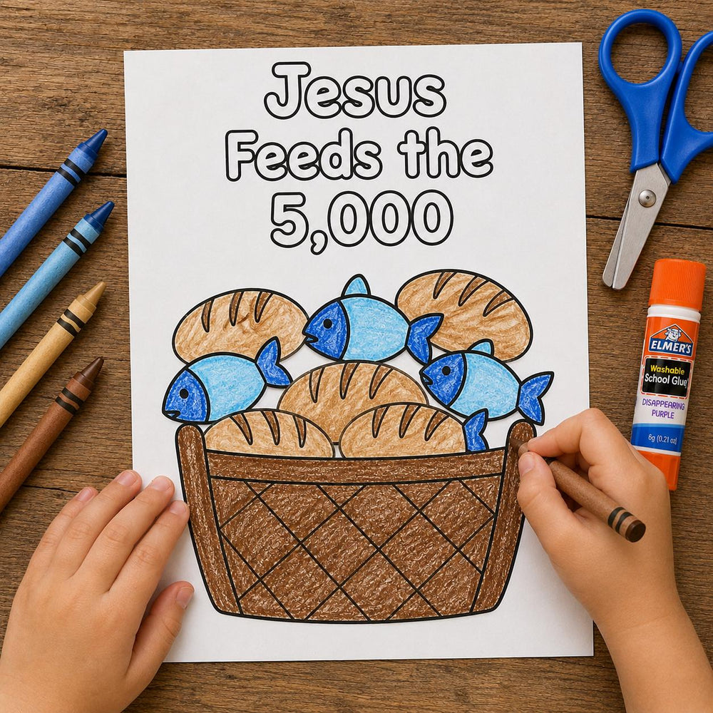 Jesus Feeds the 5000 Craft for Kids, 5 Loaves and 2 Fish Printable, Bible Story Activity, Sunday School Craft, Christian Homeschool PDF — preview 1