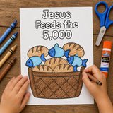 Jesus Feeds the 5000 Craft for Kids, 5 Loaves and 2 Fish Printable, Bible Story Activity, Sunday School Craft, Christian Homeschool PDF — preview 1