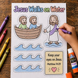 Jesus Walks on Water Coloring Craft for Kids | Christian Printable Sunday School Activity | Bible Lesson Cut and Color Worksheet — preview 2