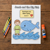Jonah and the Big Fish Bible Craft Printable, Jonah 2:1 Sunday School Activity, God Hears Me When I Pray Kids Bible Craft, VBS Craft — preview 4