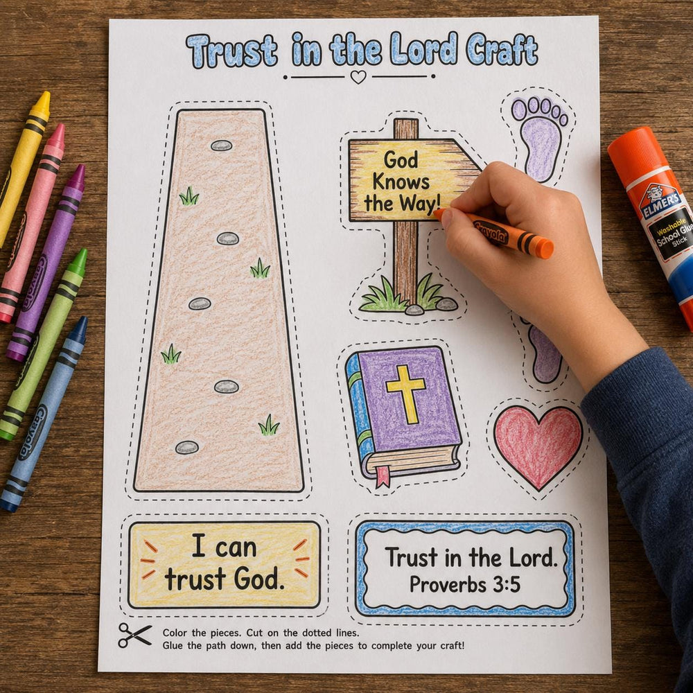 Trust in the Lord Craft Printable, Proverbs 3:5 Bible Craft, Sunday School Activity, God Knows the Way Kids Bible Craft, VBS Craft — preview 1