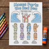 Moses Parts the Red Sea Craft Printable | Bible Story Activity for Kids | Sunday School Coloring Page | Christian Cut and Glue Craft — preview 6