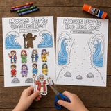 Moses Parts the Red Sea Craft Printable | Bible Story Activity for Kids | Sunday School Coloring Page | Christian Cut and Glue Craft — preview 4