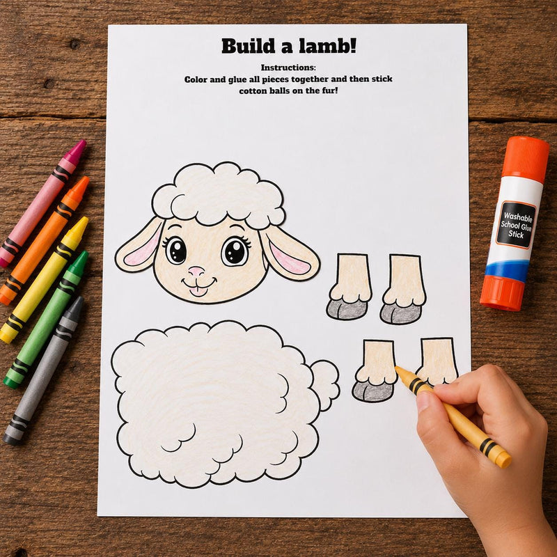 Lamb Cut and Paste Craft Printable, Build a Sheep Coloring Activity, Spring Farm Animal Preschool Craft, Easter Printable Kids Activity — preview 2