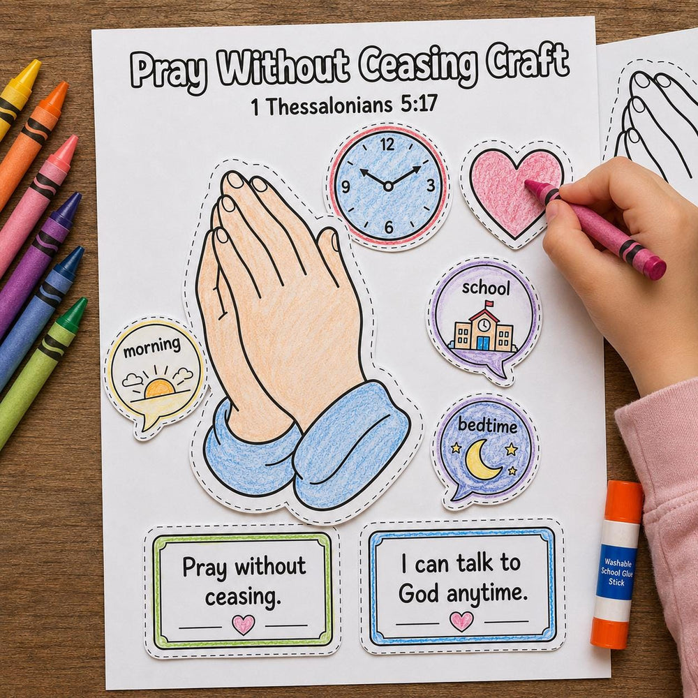 Pray Without Ceasing Bible Craft, 1 Thessalonians 5:17 Prayer Craft for Kids, Sunday School Printable, VBS Activity, Christian Kids Craft — preview 1