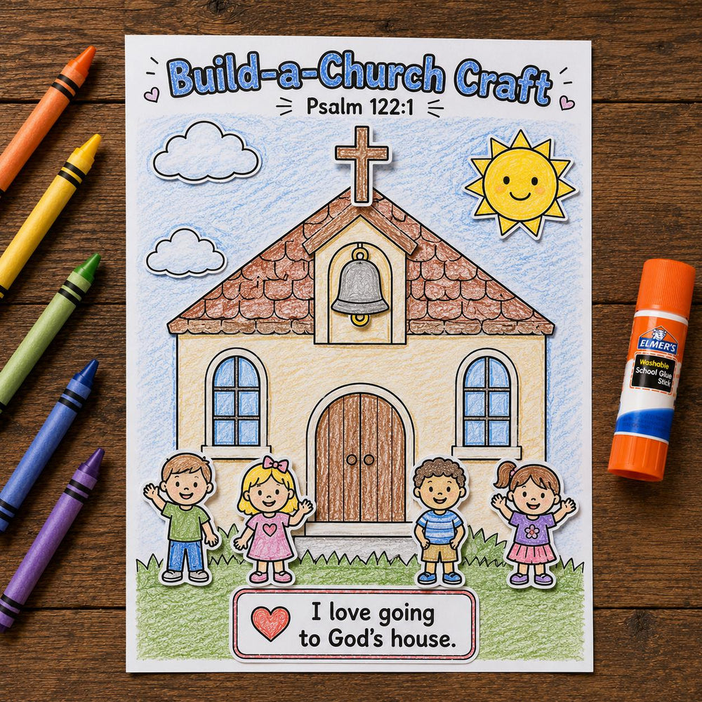 Build-a-Church Bible Craft Printable, Psalm 122:1 Sunday School Activity, Church Cut and Paste Craft, Christian Kids Craft, VBS Printable — preview 1