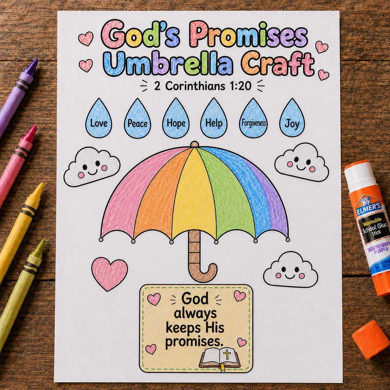 God’s Promises Umbrella Craft Printable | Bible Promise Craft | Sunday School Cut and Paste Activity | Christian Kids Craft | VBS Printable — preview 2