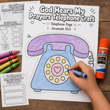 God Hears My Prayers Telephone Craft Printable | Prayer Bible Craft | Sunday School Activity | Christian Kids Cut and Paste Craft — preview 2