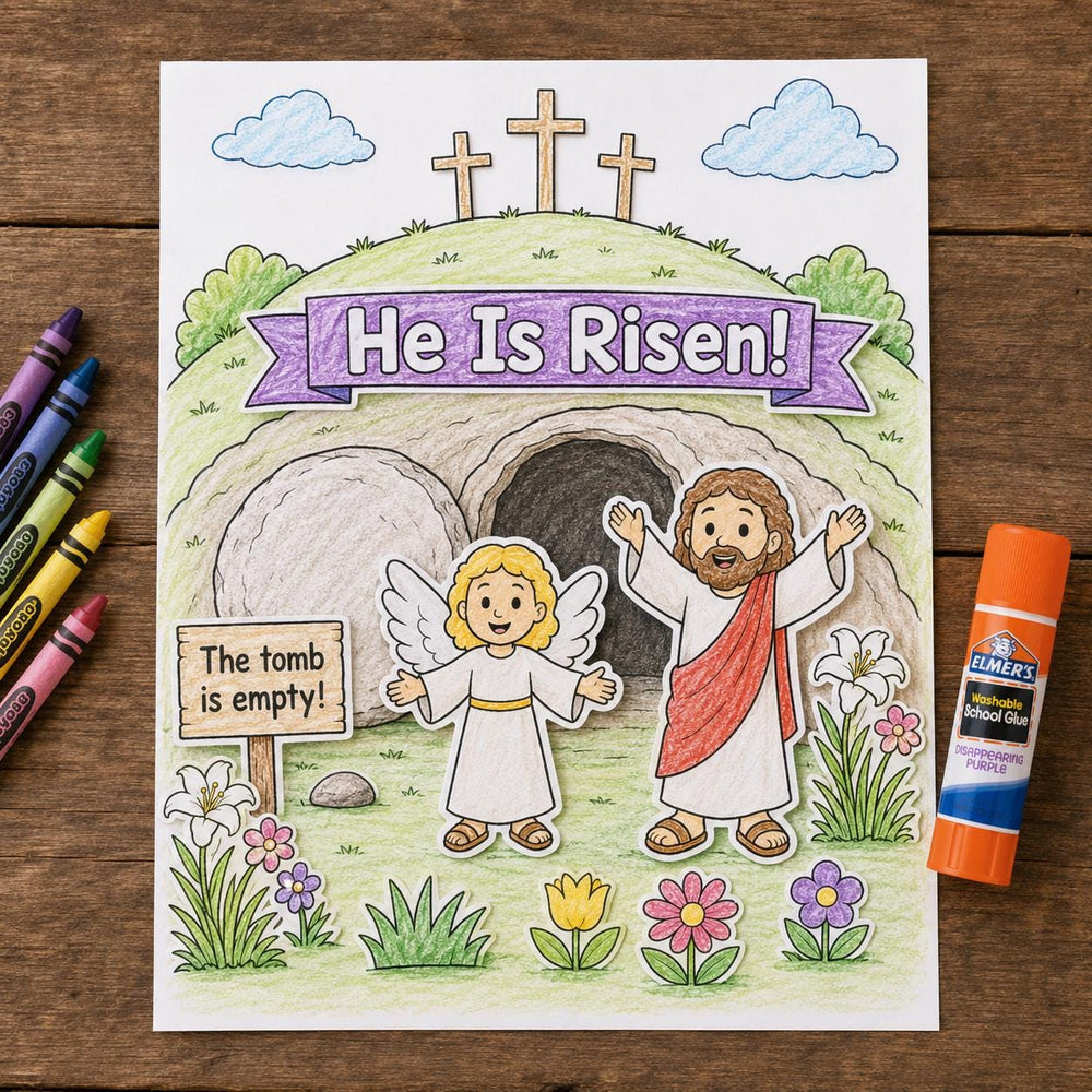 He is Risen Craft Printable | He Is Risen Easter Bible Craft | Empty Tomb Sunday School Activity | Kids Craft — preview 1