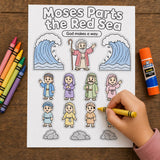 Moses Parts the Red Sea Craft Printable | Bible Story Activity for Kids | Sunday School Coloring Page | Christian Cut and Glue Craft — preview 3
