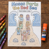 Moses Parts the Red Sea Craft Printable | Bible Story Activity for Kids | Sunday School Coloring Page | Christian Cut and Glue Craft — preview 2