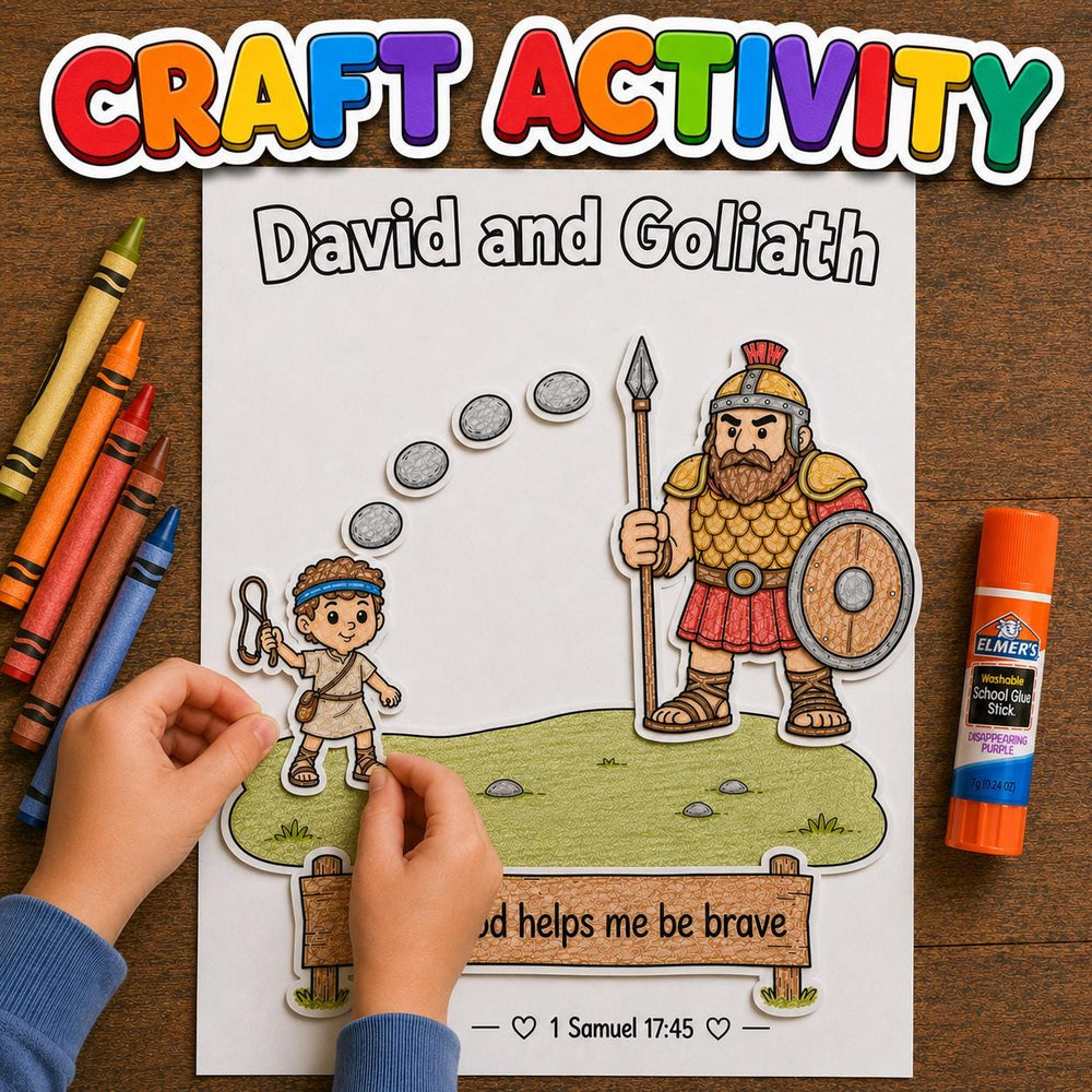 David and Goliath Craft | Bible Story Printable | Sunday School Activity | VBS Craft | Christian Craft | God Helps Me Be Brave Printable — preview 1