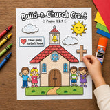 Build-a-Church Bible Craft Printable, Psalm 122:1 Sunday School Activity, Church Cut and Paste Craft, Christian Kids Craft, VBS Printable — preview 4