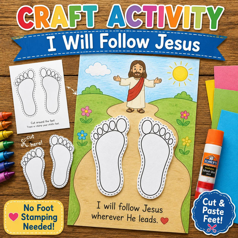 I Will Follow Jesus Craft | Bible Story Printable | Sunday School Activity | Christian Craft | Kids Bible Lesson | VBS Coloring Craft — preview 2