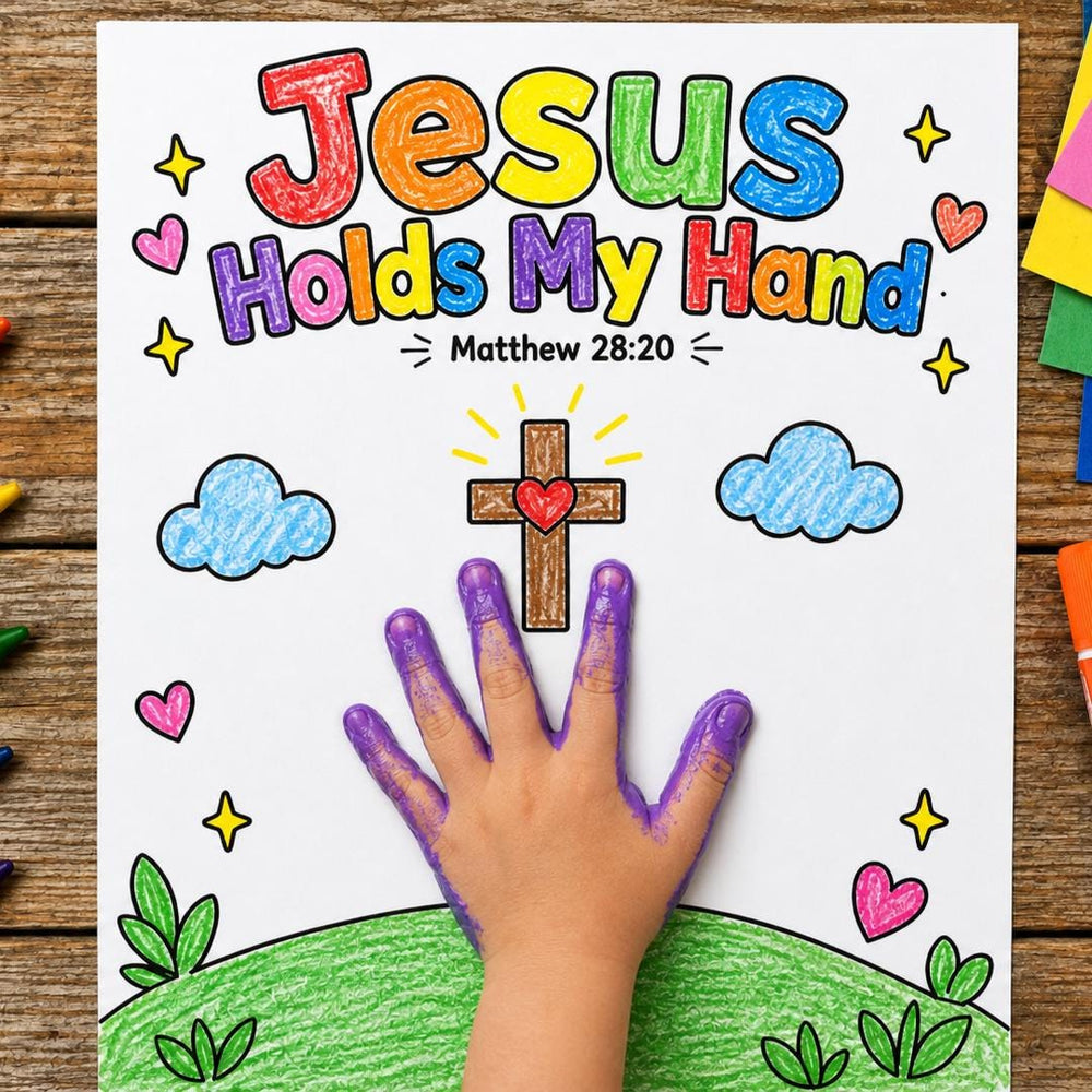 Jesus Holds My Hand Craft | Bible Handprint Activity | Prayer Bible Craft | Sunday School Activity | Christian Kids Cut and Paste Craft — preview 1