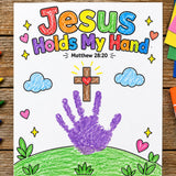 Jesus Holds My Hand Craft | Bible Handprint Activity | Prayer Bible Craft | Sunday School Activity | Christian Kids Cut and Paste Craft — preview 2