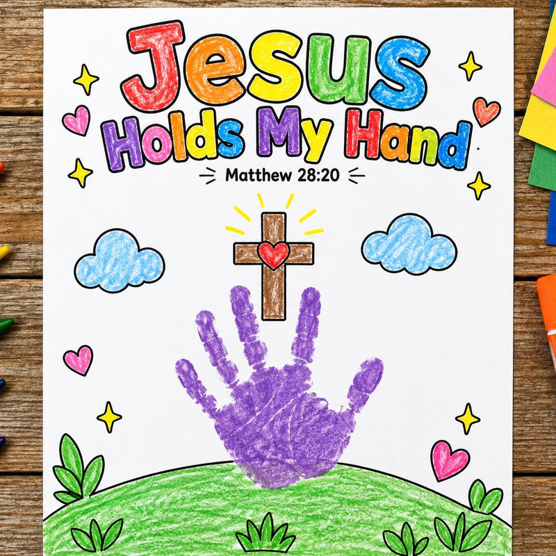 Jesus Holds My Hand Craft | Bible Handprint Activity | Prayer Bible Craft | Sunday School Activity | Christian Kids Cut and Paste Craft — preview 2