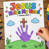 Jesus Holds My Hand Craft | Bible Handprint Activity | Prayer Bible Craft | Sunday School Activity | Christian Kids Cut and Paste Craft — preview 5