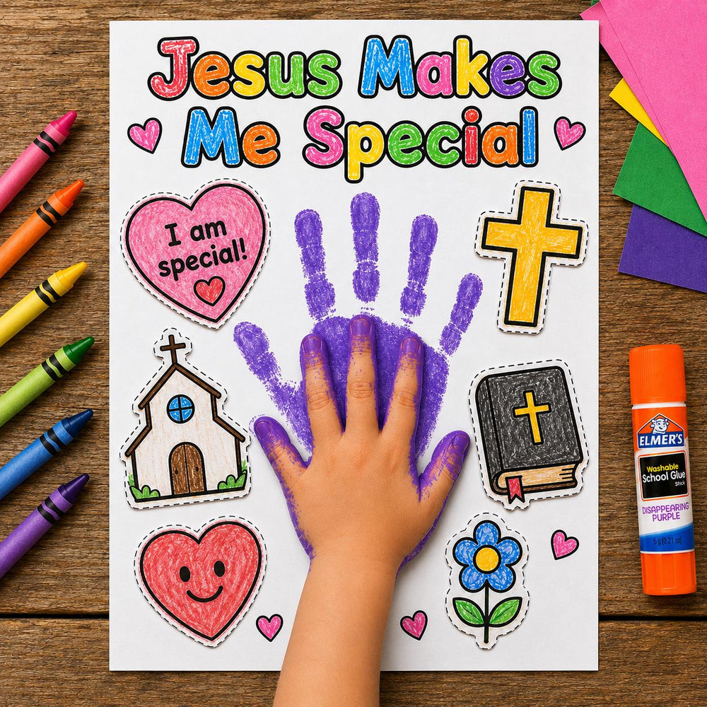 Jesus Makes Me Special Craft | Bible Handprint Activity | Prayer Bible Craft | Sunday School Activity | Christian Kids Cut and Paste Craft — preview 1